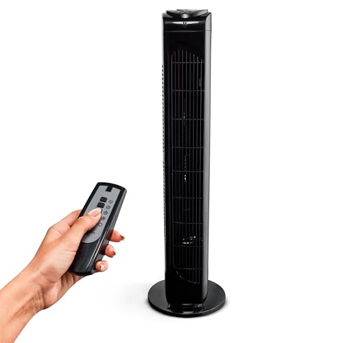 MEDION Turmventilator mit Fernbedienung (3 leise Geschwindigkeitsstufen, 45 Watt Leistung, Timer, zuschaltbare Schwenkfunktion - Oszillation, MD10319) schwarz