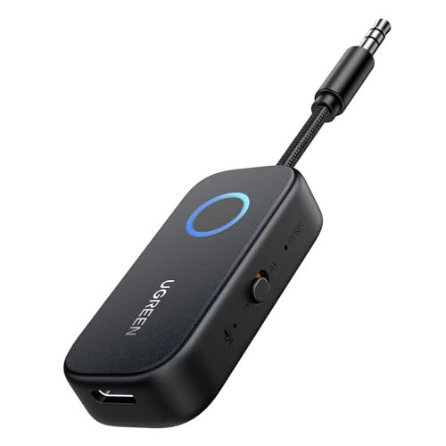 UGREEN Bluetooth 5.2 Sender Klinke Adapter für Zwei Airpods 2 in 1 Transmitter Empfänger Kompatibel Mit TV, Stereoanlage, Flugzeug Audio Splitter für Kopfhörer