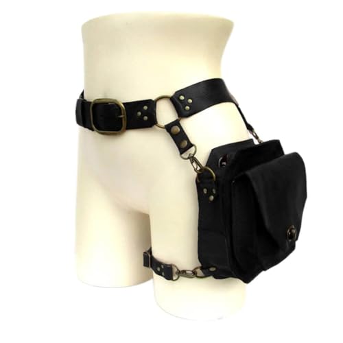 Mittelalterliche Damen Vintage Gürteltasche, PU-Leder Steampunk Gürteltasche Beintasche Verstellbare Retro Gürteltasche mit Nietknöpfen Outdoor Sport Beintasche,Grün, Lapp Mittelalterlicher Stil
