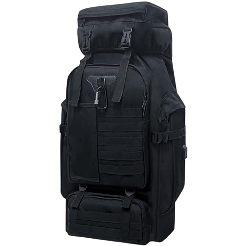 Lizbin 80L Camping Wanderrucksack, Militärischer taktischer Rucksack Molle Rucksack, extra großer Wanderrucksack, wasserabweisender Wander-Tagesrucksack, Outdoor-Sportrucksack (Schwarz)