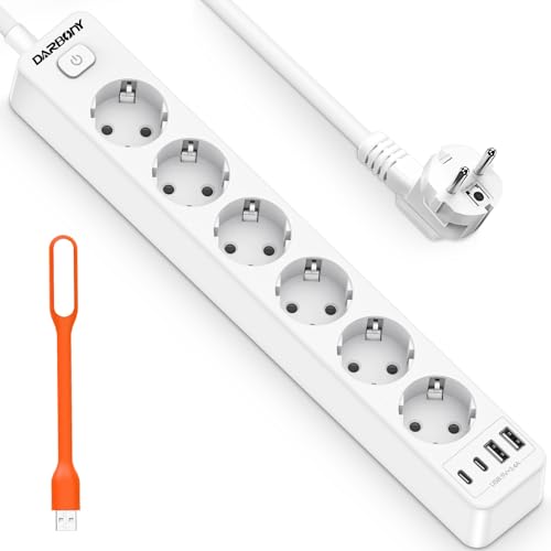 Steckdosenleiste mit 4 USB,6 Fach Mehrfachsteckdose mit Schalter,Steckerleiste Wandmontage 4000W 16A 2 Type-C Mehrfachstecker Steckdose Verteilersteckdose Überspannungsschutz für Küche Büro Heim 1,8M