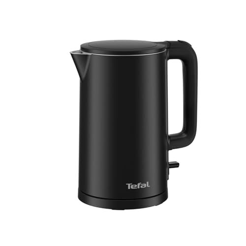 Tefal KO1408E0 Elektrischer Wasserkocher, Thermo Protect, Safe to Touch, 1500 W, Schwarz und Innenseite aus Edelstahl, Schwarz