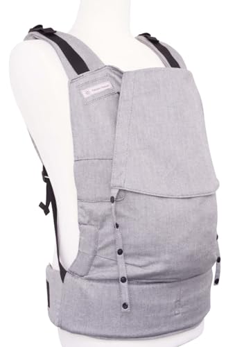 Fräulein Hübsch Fullbuckle Rucksack Babytrage - passt von 3-36 Monaten - als Bauch- und Rückentrage verwendbar - nur Schnallen, kein Binden - ergonomische Babytrage aus Biobaumwolle - Design Silver