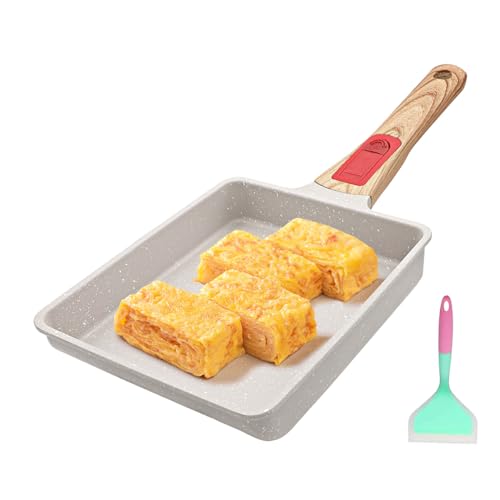 AIKENBBKK Tamagoyaki Pfanne, All-in-One Japanische Omlette Pfanne mit Abnehmbarer Griff, 19x16 cm Antihaft-kleine Japanische Pfanne Tamagoyaki, Backofen und spülmaschinenfest