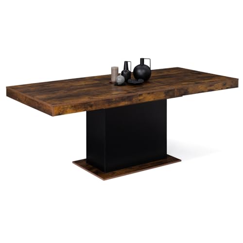 IDMarket - Esstisch, ausziehbar, rechteckig, Eden, 6-10 Personen, Holz, Antik-Optik, Schwarz, 160 – 200 cm