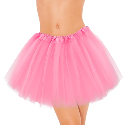 WLLHYF Tutu-Rock, 3-lagig Tüll Pailletten Stern Ballett Tanzröcke Prinzessin Party Kostüm Tutu Festliches Party-Kostüm für Mädchen, Damen, Kind, Weihnachten, Geburtstag (Rosa,40cm)