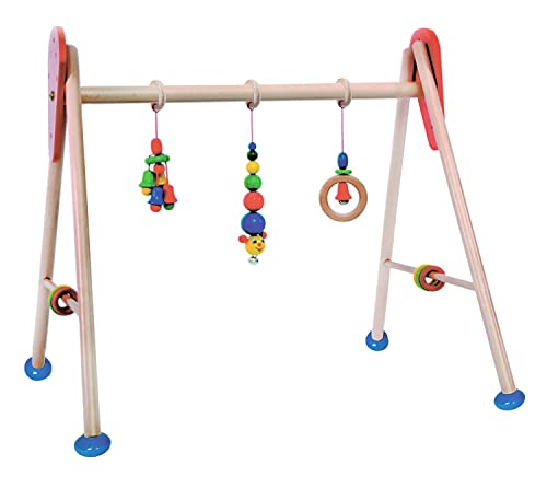 Hess Holzspielzeug 20026 - Spielgerät aus Holz, Serie Raupe, für Babys, handgefertigter Spiel-Bogen mit farbenfrohen Figuren und Rasseln, ca. 62 x 57 x 54,5 cm groß