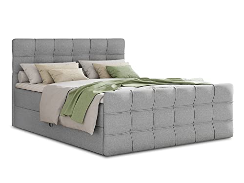 Boxspringbett Best Lux mit Fußteil, 2 Bettkästen und Topper - Doppelbett, Bonell-Matratze, Polsterbett, Bett, Betten, Bettgestell, Schlafzimmer (Grau (Inari 91), 160 x 200 cm)