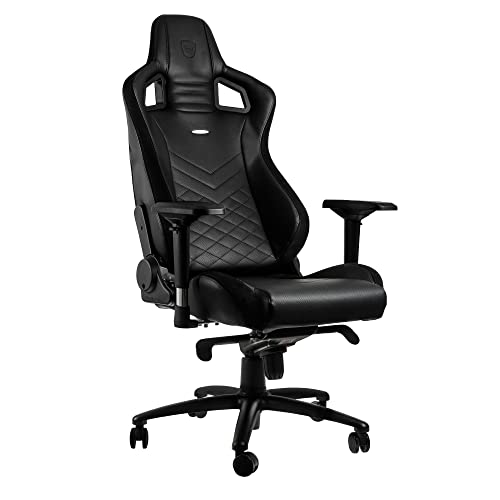 noblechairs Epic Gaming Stuhl Schwarz, Bürostuhl Ergonomisch, Kopf- und Lendenstütze, PU-Leder, Entwickelt für Nutzer bis 120kg und 1,85 Meter Hoch