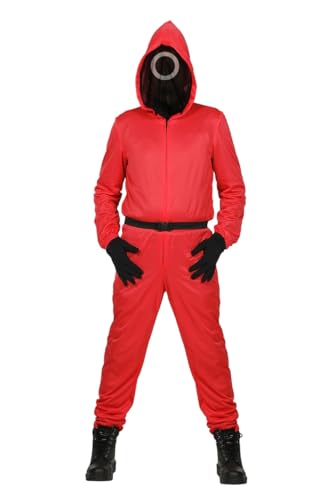 Scherzwelt - Roter Overall - Team rot - 140 - 164 cm - mit Maske aus Netzstoff - Kinder Kostüm (152 cm, Rot Kreis)