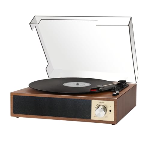DCPICE Plattenspieler mit Lautsprecher, Schallplattenspieler Bluetooth, Vinyl Player mit 3-Gang 33/45/78 u/min, Retro Turntable, AUX-Eingang, RCA-Ausgang, USB, Klassisch Braun