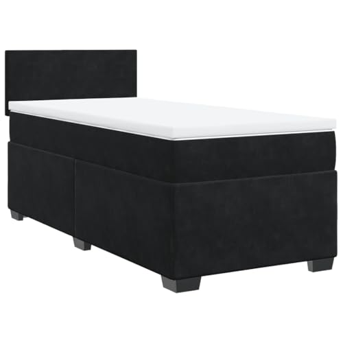 vidaXL Boxspringbett, Einzelbett mit LED Matratze Matratzenauflage, Bettgestell mit Lattenrost Kopfteil, Polsterbett Bett für Schlafzimmer, Schwarz 100x200cm Samt