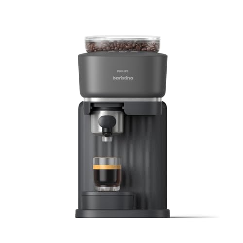 Philips Baristina Espressomaschine - Real Espresso- made simple. Kompakte Kaffeemaschine- Schwarzgrau mit schwarzgrauem Siebträger- 16-bar-Pumpendruck- automatisches Mahlwerk- Cafe Crema (BAR300/60)