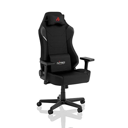 NITRO CONCEPTS X1000 Gaming Stuhl Bürostuhl Ergonomisch Schreibtischstuhl Drehstuhl mit Rollen Gaming Sessel Gaming Chair Pc Stoffbezug Belastbarkeit 135 Kilogramm - Schwarz, NC-X1000-B, X-Large