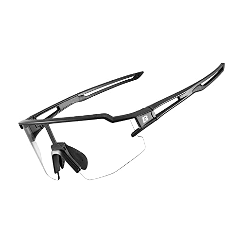 ROCKBROS Fahrradbrille UV 400 Sonnenbrille Photochromatisch Brille Klar Winddicht Sportsbrille für Outdoor Radfahren Angeln Golf Herren Schwarz