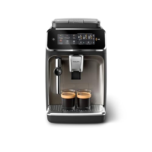 PHILIPS 3300 Series Kaffeevollautomat - 5 Getränke, Intuitives Touch-Display, Klassischer Milchaufschäumer, SilentBrew, 100% Keramikmahlwerk, AquaClean Filter. Schwarzchrom (EP3326/90)