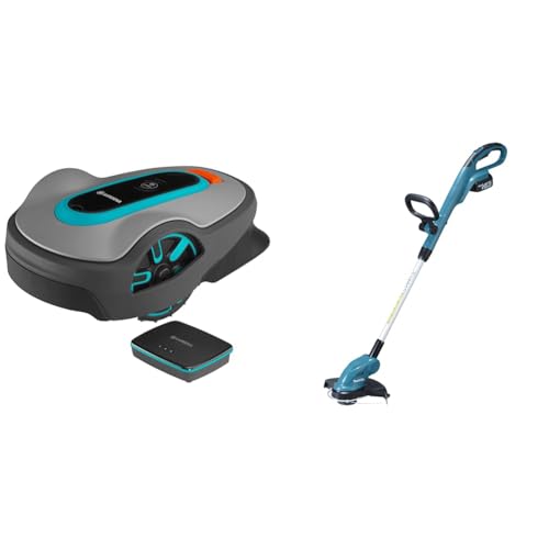 Gardena Mähroboter smart SILENO life 1000 m² Set & Makita DUR181RF Akku-Rasentrimmer 18V / 3,0 Ah, 1 Akku + Ladegerät