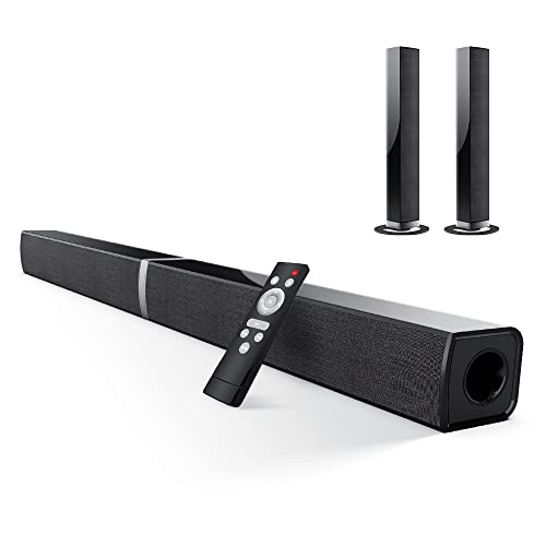 HoYLluDLL 2.0-Kanal Soundbar für TV Geräte, 32 Zoll Teilbare 2-in-1 für TV Soundbar Bluetooth mit 3 EQ-Modi und 3D Surround Sound, TV Lautsprecher Soundbars mit HDMI-ARC/Optisch/Aux, KY2020D