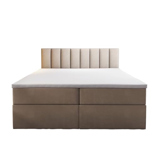 Palermo Boxspringbett mit Bettkästen H3 Matratze mit Topper (Beige, 140 x 200 cm)