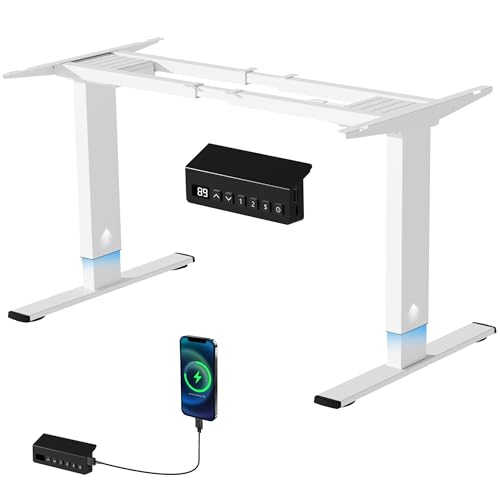 ERGOMAKER höhenverstellbarer Gestell mit 2 starken Motoren, höhenverstellbarer Schreibtisch Gestell mit 2 Memory-Steuerung, Dualmotor Tischgestell höhenverstellbar mit 2 USB Ladeanschlüssen(Weiß)