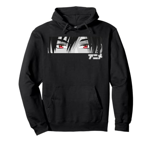 'Anime' in japanischer Schrift Kawaii Augen Gesicht Pullover Hoodie