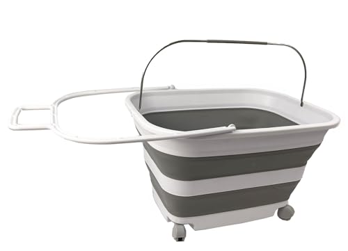 SAMMART 35L Zusammenklappbarer Wäschekorb aus Kunststoff mit Griff und Rollen–faltbarer Pop-Up-Aufbewahrungsbehälter/Waschwanne – platzsparend (1, Weiß/Grau)