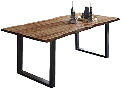 SAM Baumkantentisch 160x85 cm Mephisto, Akazienholz massiv + naturfarben lackiert, Esstisch mit schwarz lackiertem U-Gestell, Esszimmertisch/Holztisch, Tischplatte 26 mm