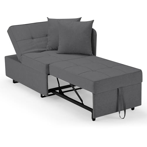 EROMMY Schlafsessel mit bettfunktion,3-IN-1Schlafsofa ausziehbar Klappsofa,verstellbares einarmiges Schlafsessel mit Bettkasten für Whonzimmer kleine Räume (Dunkelgrau)