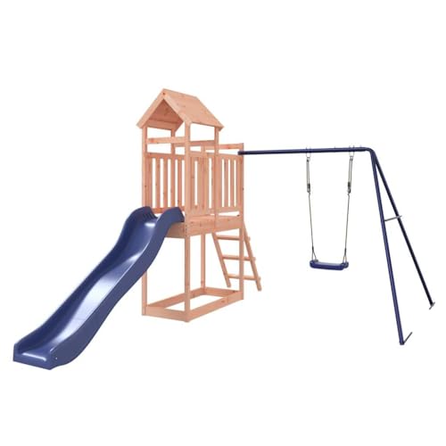 vidaXL Spielturm, Klettergerüst mit Rutsche Schaukel, Kinder Kletterturm mit Holzdach, Spiel-Zubehör für Garten, Holz Spielplatz, Massivholz Douglasie