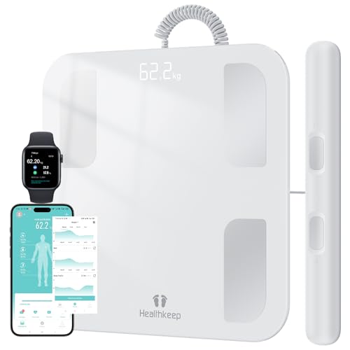 Körperfettwaage Digital Personenwaage Bluetooth mit 8 Elektroden Ganzkörperanalyse Waage mit APP und Handsensoren Smart Körperwaage für 18 Körperdaten Analysiert, BMI, Gewicht, Muskelmasse