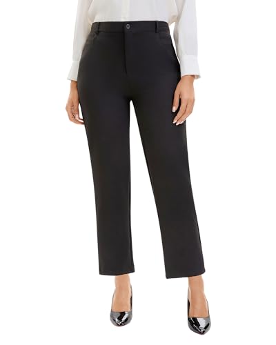 Nanxson Damen Hose Schwarz Anzughose Business Hose elastische Mittlere Taille Hose mit 2 Tasche für Büro Freizeit