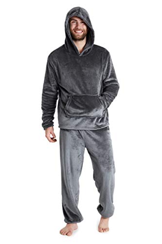 CityComfort Herren Pyjama Lang, Herren Schlafanzug Camouflage, Fleece Hoodie und Schlafhose Set, Pyjama Herren und Teenager Jungen M-2XL (Anthrazit, M)