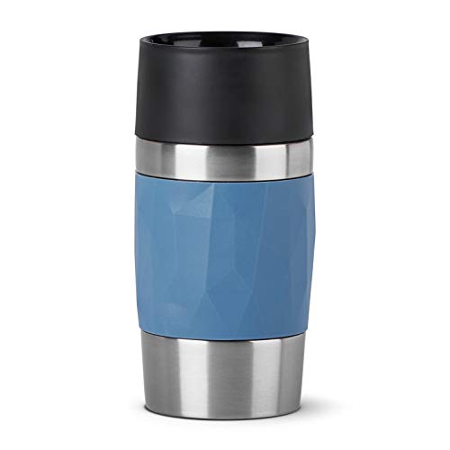 Emsa N21602 Travel Mug Compact Thermo-/Isolierbecher aus Edelstahl | 0,3 Liter | 3h heiß | 6h kalt | BPA-Frei | 100% dicht | auslaufsicher | spülmaschinengeeignet | 360°-Trinköffnung | Blau