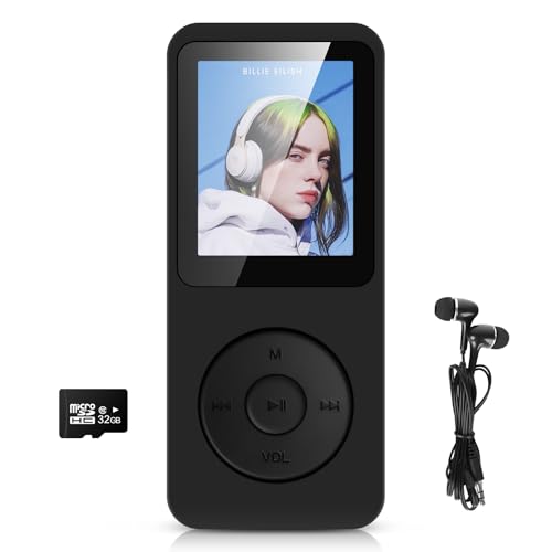 32GB MP3 Player Bluetooth 5.3 mit 1.8' TFT Farbbildschirm mit Kopfhörer, HiFi Musik Kinder MP3 Player mit Lautsprecher, FM-Radio, E-Book, Aufnahme, Unterstützung bis zu 128 GB, Schwarz