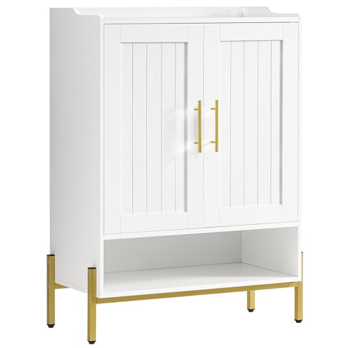 HOOBRO Schuhschrank, Schuhregal mit 2 Türen, Schuhaufbewahrung, Schuhkommode, Verstellbaren Regalen, Offenes Fach, Platzsparend, für Flur, Wohnzimmer, Weiß und Gold EDW41SC01