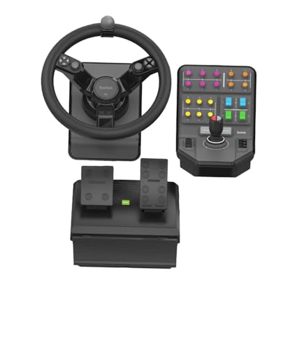 Logitech G Saitek Farm Sim Controller, Farming Simulator Bundle bestehend aus Lenkrad, Steuerkonsole, Gas- und Bremspedal, 900° Lenkbereich, 38+ Tasten, USB-Anschluss, PC/Mac - Schwarz