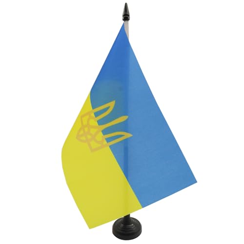 AZ FLAG - Tischflagge Ukraine Mit Waffen - 21x14 cm - Ukrainische Tischfahne 14 x 21 Cm - Flaggen