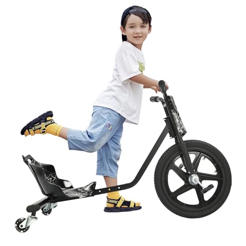 Drift Cart, Drift Trike,16 Zoll Drift Scooter, Drift Bike, Tragfähigkeit 100kg, Verstellbarer Sitz, Hinterrad mit Lichtern, für Kinder ab 6 Jahren, um das Fahren zu Lernen und Spaß zu haben