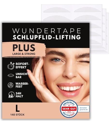 WUNDERTAPE Schlupflider Stripes LARGE & STRONG Schlupflid-Tape Streifen zum Augenlid-Lifting ohne OP! (wasserfest, 24h Halt, double eyelid lifting tapes) Augenlid-Tape (140 L)