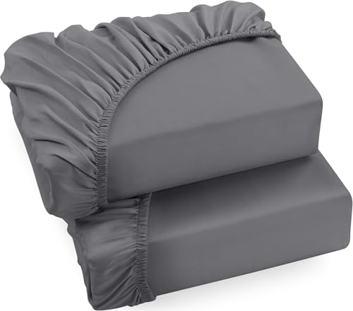 Utopia Bedding - 2er Set Spannbettlaken 140x200cm - Grau - Gebürstete Mikrofaser Spannbetttuch - 35 cm Tiefe Tasche