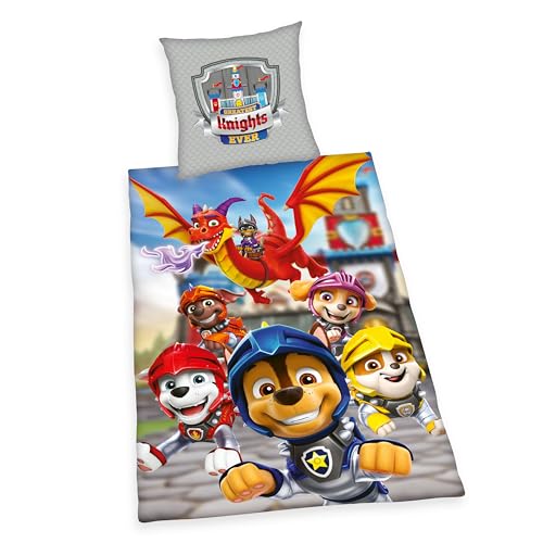 Herding Bettwäsche Paw Patrol, Kopfkissenbezug 80 x 80 cm mit Wende-Motiv, Bettbezug 135 x 200 cm, Mit Knopfleiste, 100% Baumwolle, Bunt
