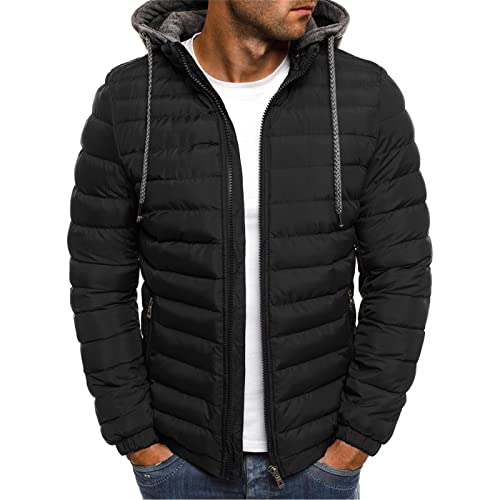 UHouse Winterjacke Herren Daunenjacke mit Kapuze Warm Jacke Leichte Steppjacke Winter Herren-Jacken Bequeme Kapuzenjacke Casual Puffer Jacket Basic Übergangsjacke Blitzangebote Des Tages Schwarz S