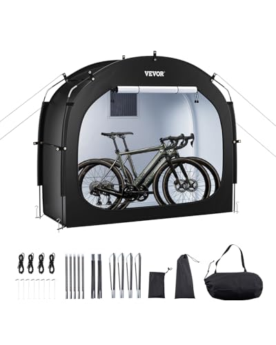 VEVOR Fahrradzelt, 1 bis 2 Fahrräder, geräumiges Fahhrradgarage mit belüftetem Fenster, einfach zu installierende Fahrradschuppe mit hochfestem Fiberglas & Doppelreißverschlüssen, 195x81x173 cm