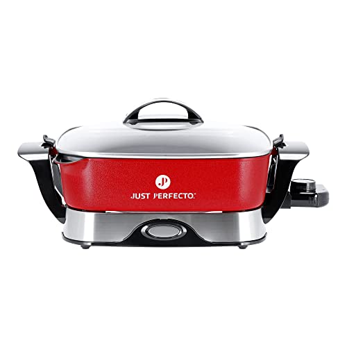 Just Perfecto Hot Pot elektrisch XL 5,5L mit Glas Deckel 1650W - Elektrische Pfanne eckig mit Anti-Haft Beschichtung - Elektropfanne mit Temperatursteuerung bis über 250°C - Pizzapfanne elektrisch