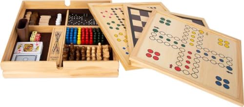 Small Foot Spielesammlung, mit 20 klassischen Gesellschaftsspielen in massiver Holzkiste, ab sechs Jahren, Art. 11753, 36x36x7 cm