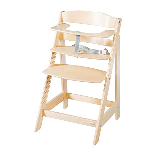 roba Babyhochstuhl Sit Up Flex - Mitwachsender Hochstuhl aus Holz - Verstellbarer Kinderhochstuhl mit Schrittgurt - ab 6 Monaten bis 70 kg - Natur