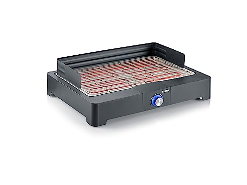 SEVERIN Tischgrill mit Edelstahl-Grillrost für drinnen und draußen, Elektrogrill mit schnellem Grill-Start, Balkon Grill ohne Verbrennungsgefahr, Schwarz, PG 8565, 15.00