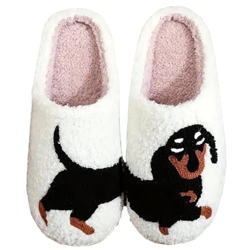 OJXTRDE Niedliche Dachshund Hausschuhe für Frauen und Männer - Memory Foam Cartoon Tier Pantoffeln - Lustige Hund Winter Warm Plüsch Slippers