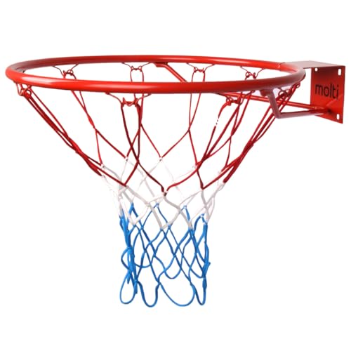 molti Basketballkorb 45 cm – robuster Basketballring mit Netz & Schrauben – Outdoor & Indoor Basketball Ring zum Aufhängen, 4 Befestigungsschrauben, Stahl, rot, 45 cm & 37 cm (Rot, 45cm)