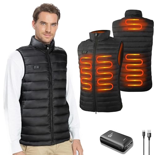 Beheizbare Weste Heizweste Herren Damen mit Akku,3 Temperaturregler 4 Zonen Heizung Beheizte Weste Beheizbare Jacke Wärmeweste für Outdoor Motorrad Skifahren XL